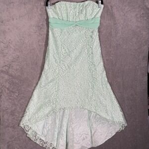 Vintage Sally Mint Green Lace Strapless Babydoll High Low Formal Dress Fits S